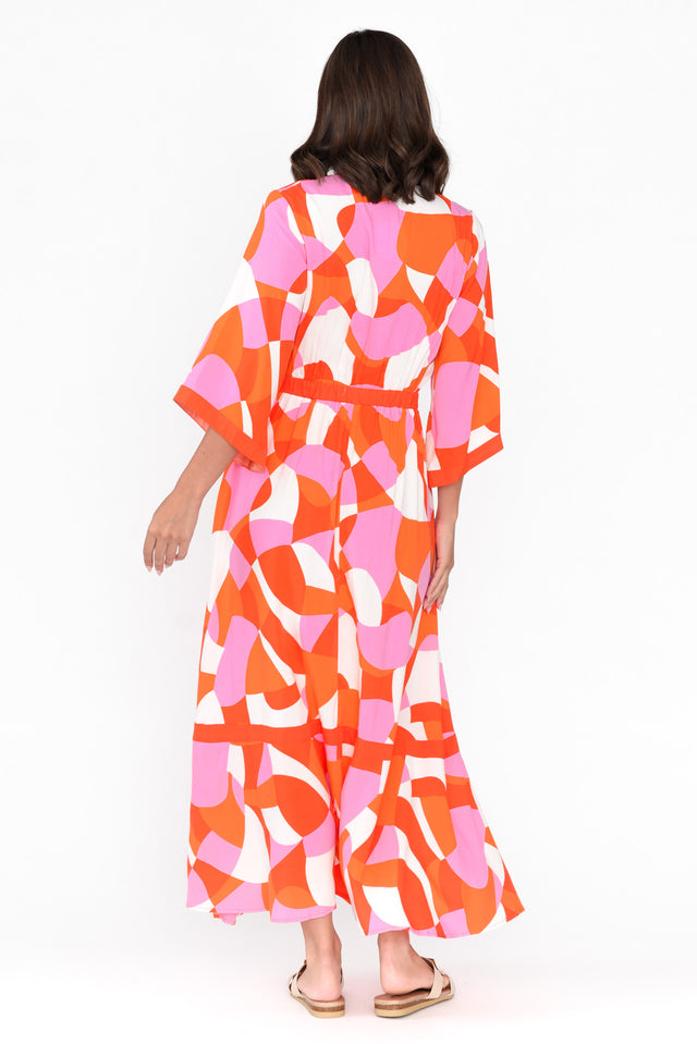 Polina Orange Abstract V Neck Dress image 5