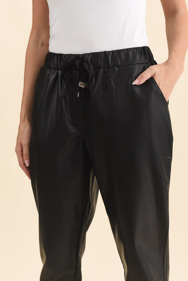 Poppy Black Faux Leather Pants,Brunette model,alt text|model:MJ image 6