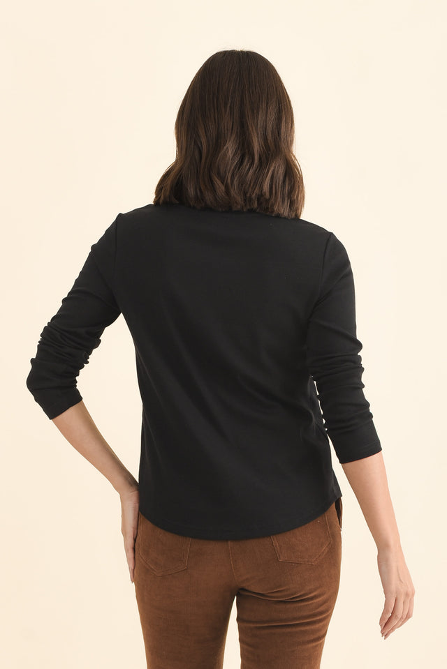 Porter Black Cotton Long Sleeve Top,Brunette model,alt text|model:MJ image 5