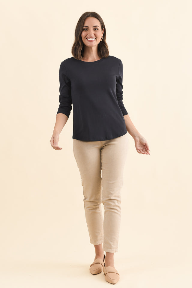 Porter Navy Cotton Long Sleeve Top,Brunette model,alt text|model:MJ image 7