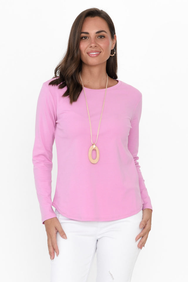 Porter Pink Cotton Long Sleeve Top neckline_High  alt text|model:MJ;wearing:S image 1