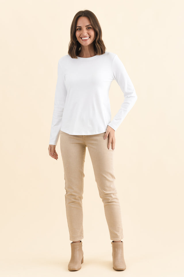Porter White Cotton Long Sleeve Top,Brunette model,alt text|model:MJ image 7