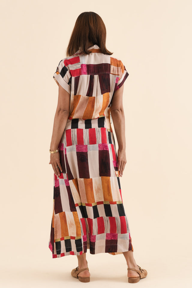 Portia Red Geo Tie Dress,Back,Brunette model,alt text|model:Cara image 4