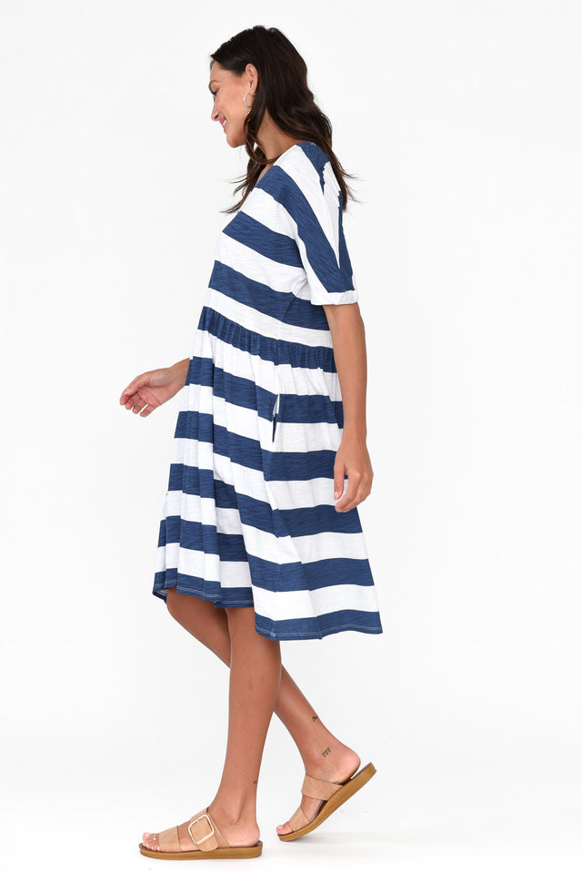 Portsea Blue Stripe Cotton Gather Dress image 5