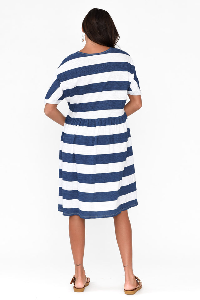 Portsea Blue Stripe Cotton Gather Dress thumbnail 4