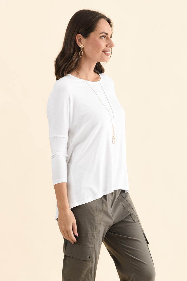 Prado White Batwing Top,Side,Brunette model,alt text|model:MJ image 4