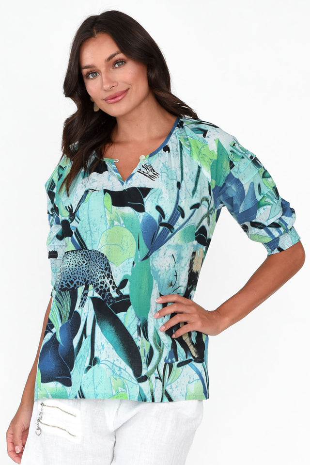 Paden Green Blossom Shirred Top - Blue Bungalow