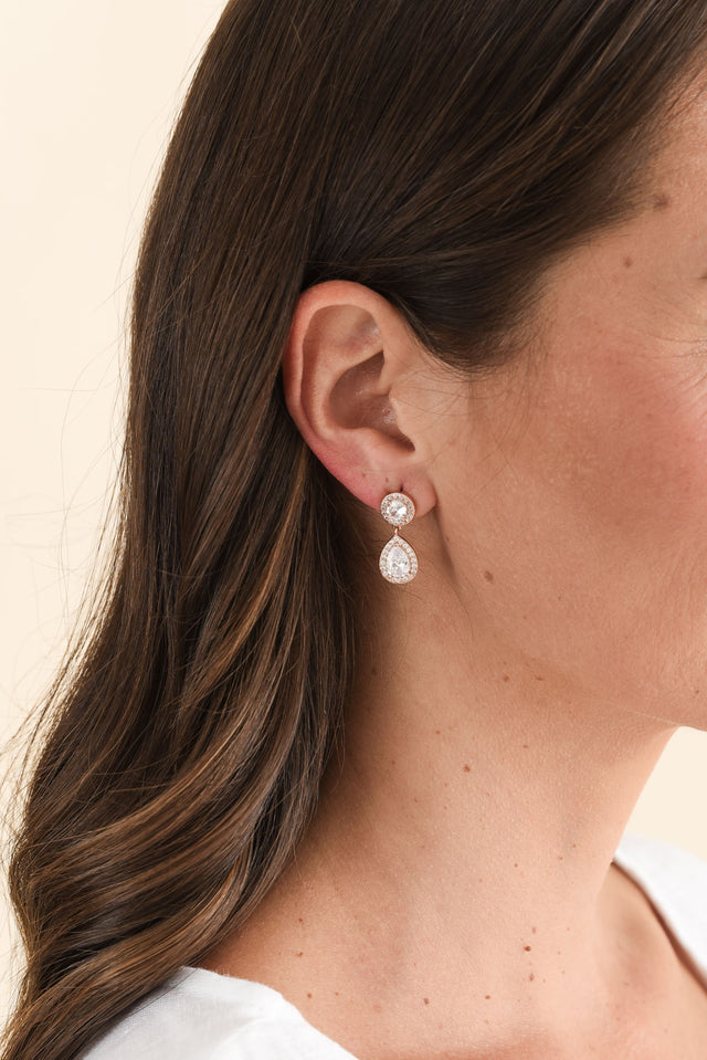 Prudie Rose Gold Diamante Drop Earrings