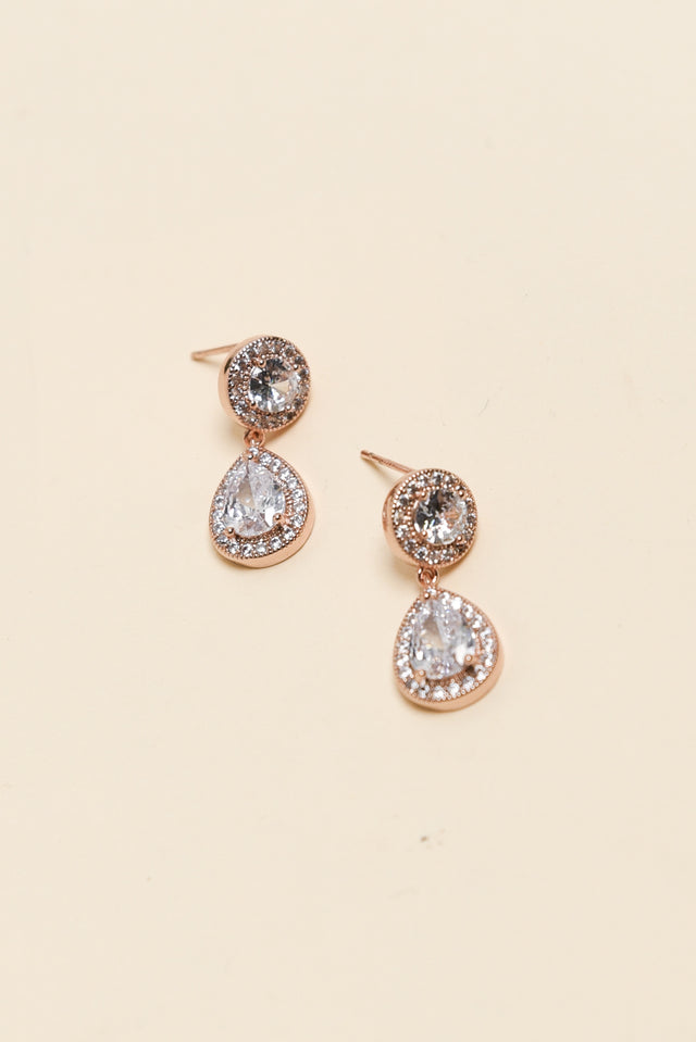 Prudie Rose Gold Diamante Drop Earrings