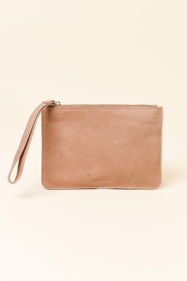 Queens Camel Leather Clutch
