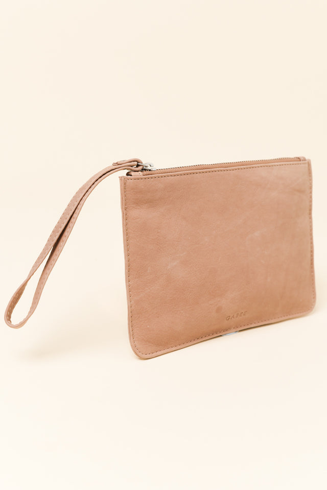 Queens Camel Leather Clutch