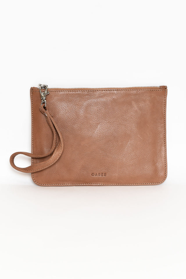 Queens Tan Leather Clutch thumbnail 1