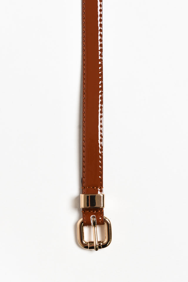 Queens Tan Patent Leather Belt