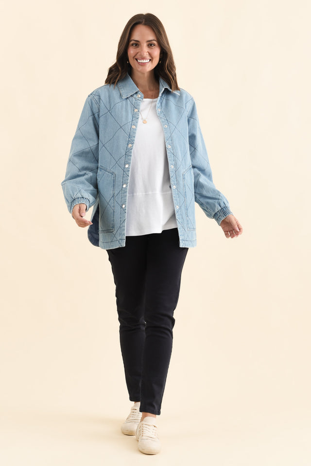Quest Blue Quilted Jacket,Brunette model,alt text|model:MJ