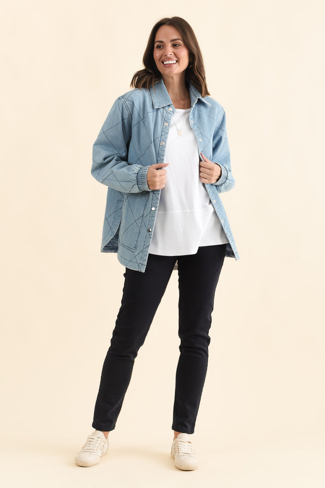 Quest Blue Quilted Jacket,Brunette model,alt text|model:MJ image 6