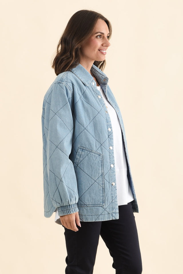 Quest Blue Quilted Jacket,Brunette model,alt text|model:MJ image 3