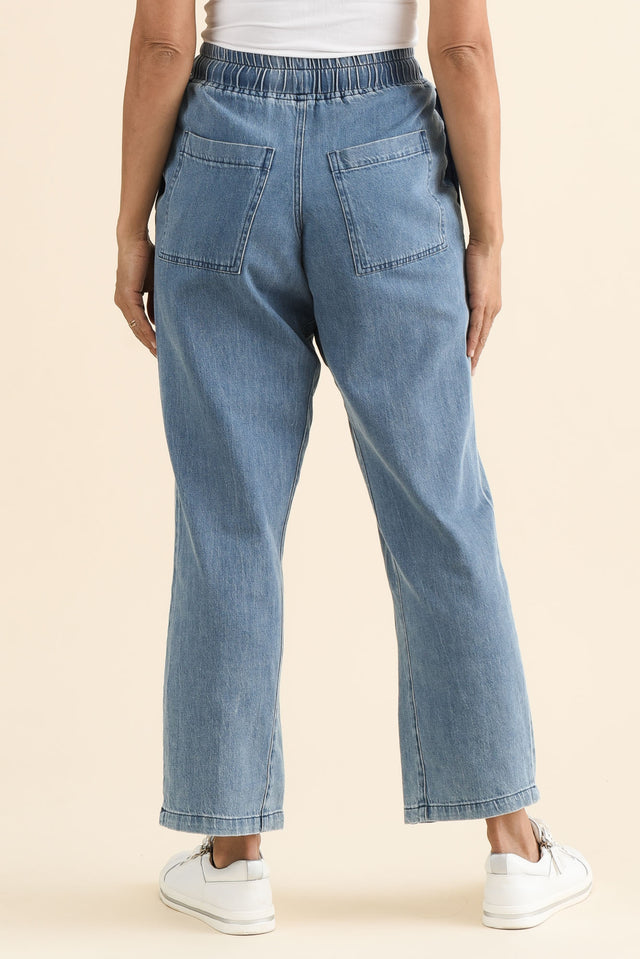Quinn Blue Cotton Jogger Pants,brunette model,Back of Outfit,alt text|model:Cara image 4