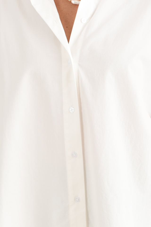 Rachel White Cotton Blend Shirt,Detail,Brunette model,alt text|model:Laura image 5