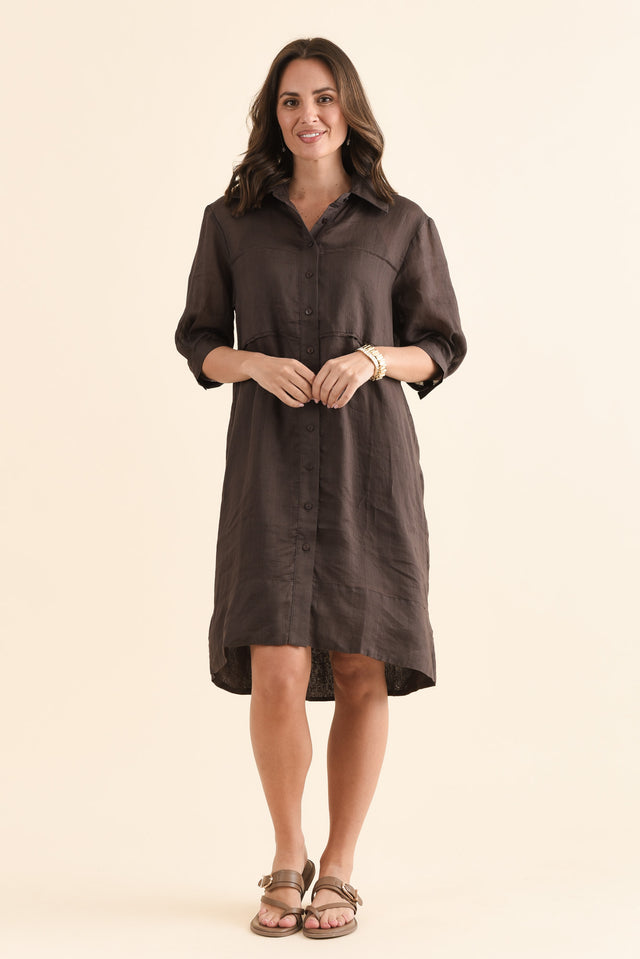 Radley Chocolate Cotton Pleated Shirt Dress,Full Body,Brunette model,alt text|model:MJ image 6