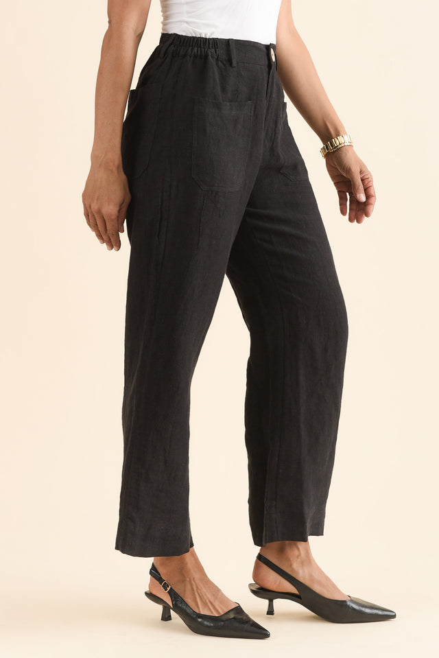 Ralph Black Linen Pocket Pants,Side,Brunette model,alt text|model:Cara image 3