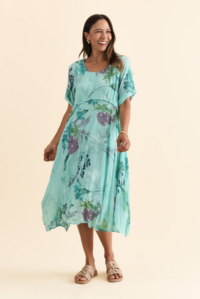 Ramona Blue Floral Cotton Blend Dress,Brunette model,alt text|model:Cara image 7