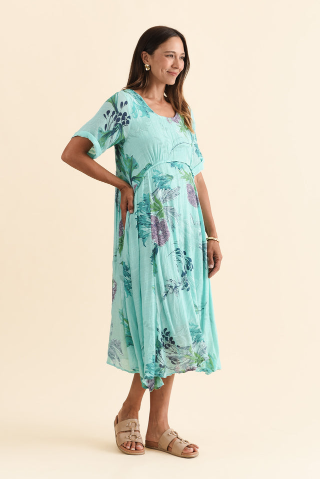 Ramona Blue Floral Cotton Blend Dress,Brunette model,alt text|model:Cara image 4