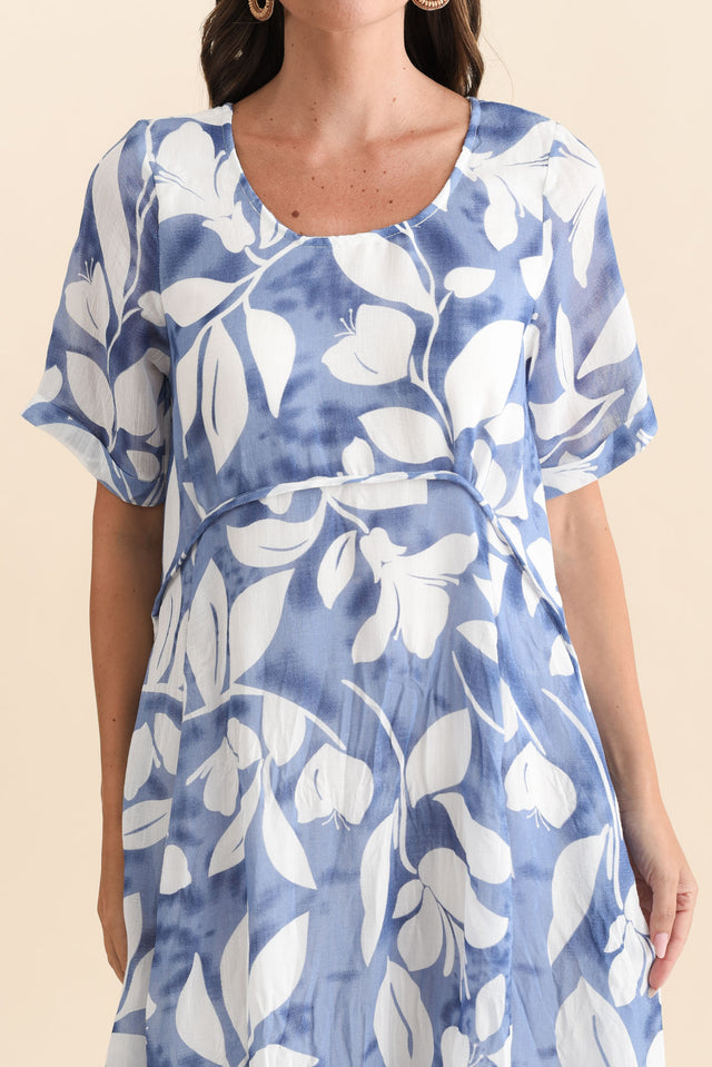 Ramona Blue Leaf Cotton Blend Dress,Brunette model,alt text|model:MJ image 6