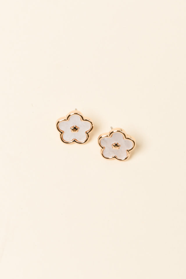 Randa White Flower Stud Earrings