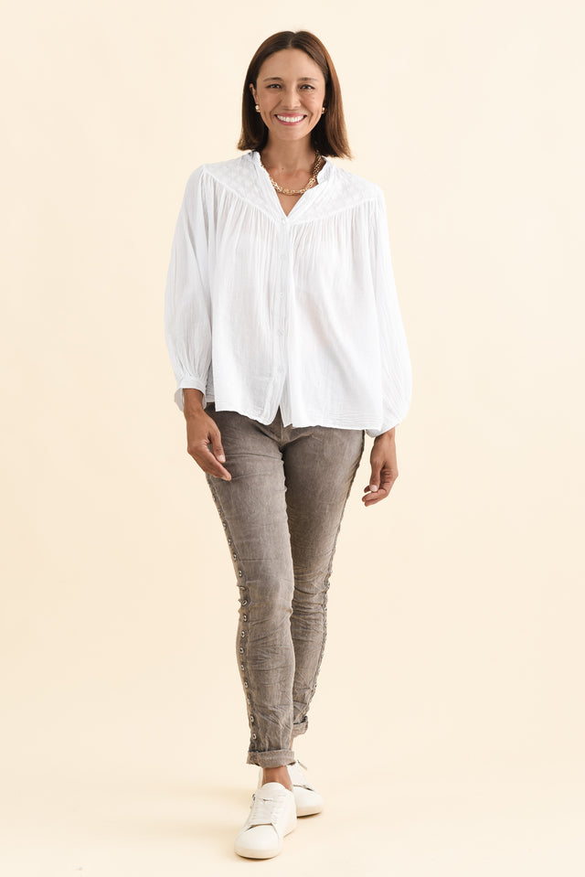 Randy White Cotton Blouse,Brunette model,alt text|model:Cara image 6
