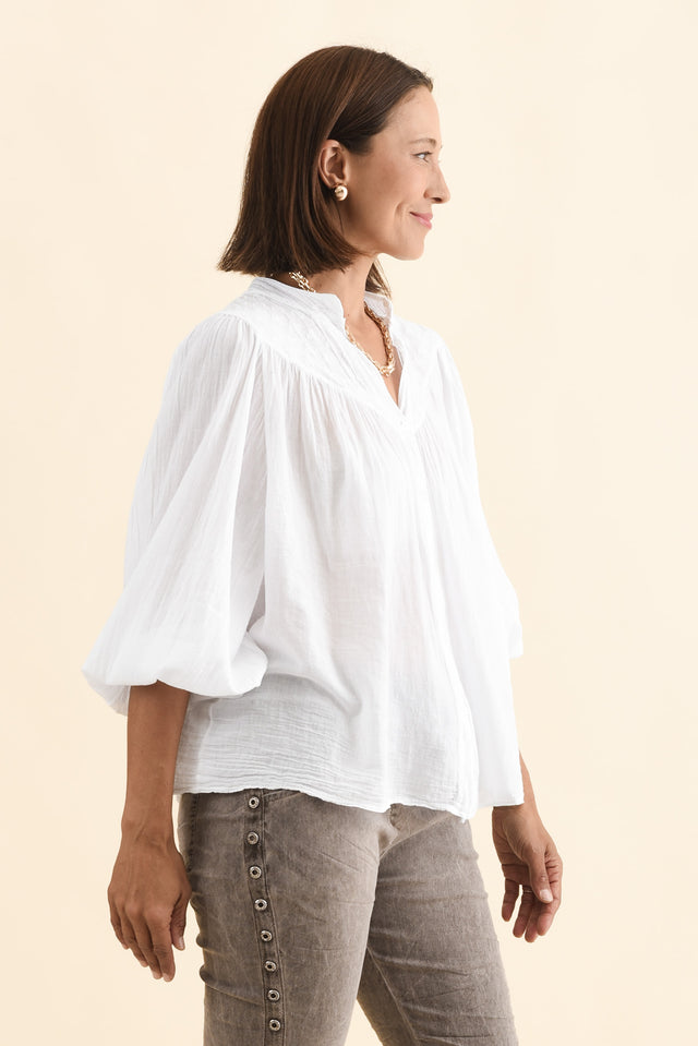 Randy White Cotton Blouse,Brunette model,alt text|model:Cara image 3