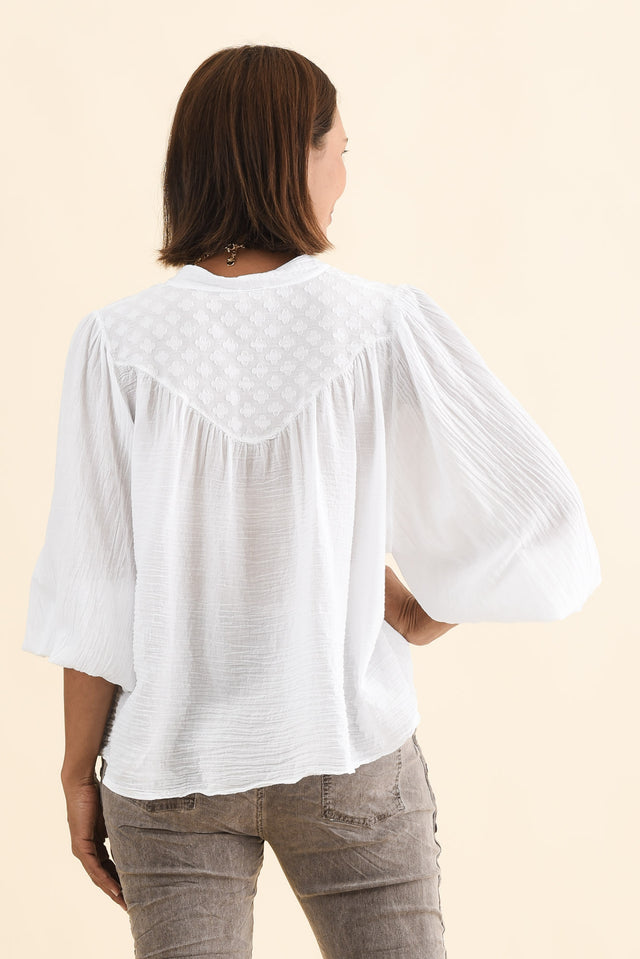 Randy White Cotton Blouse,Brunette model,alt text|model:Cara image 4