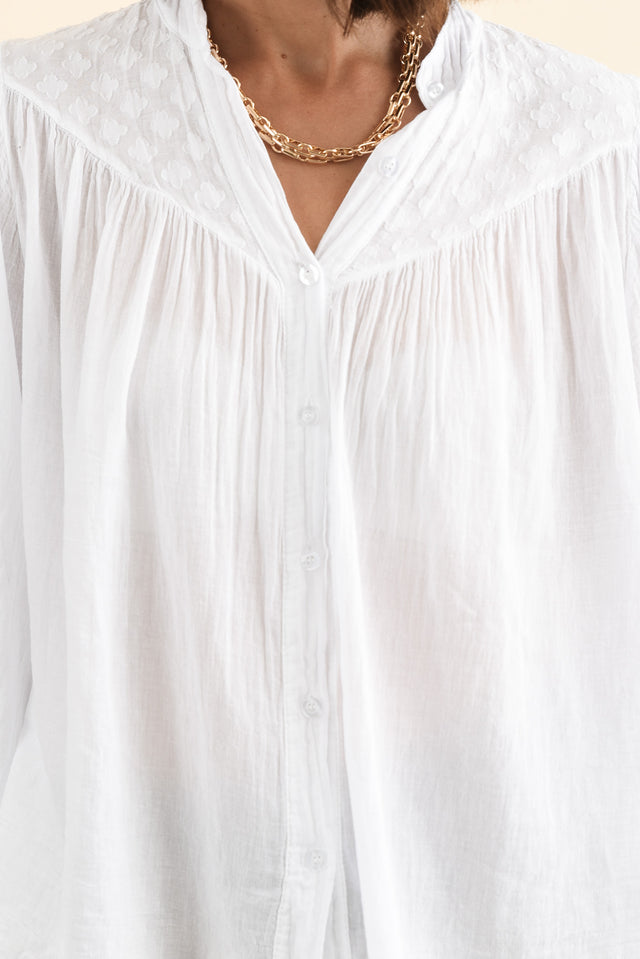 Randy White Cotton Blouse,Brunette model,alt text|model:Cara image 5