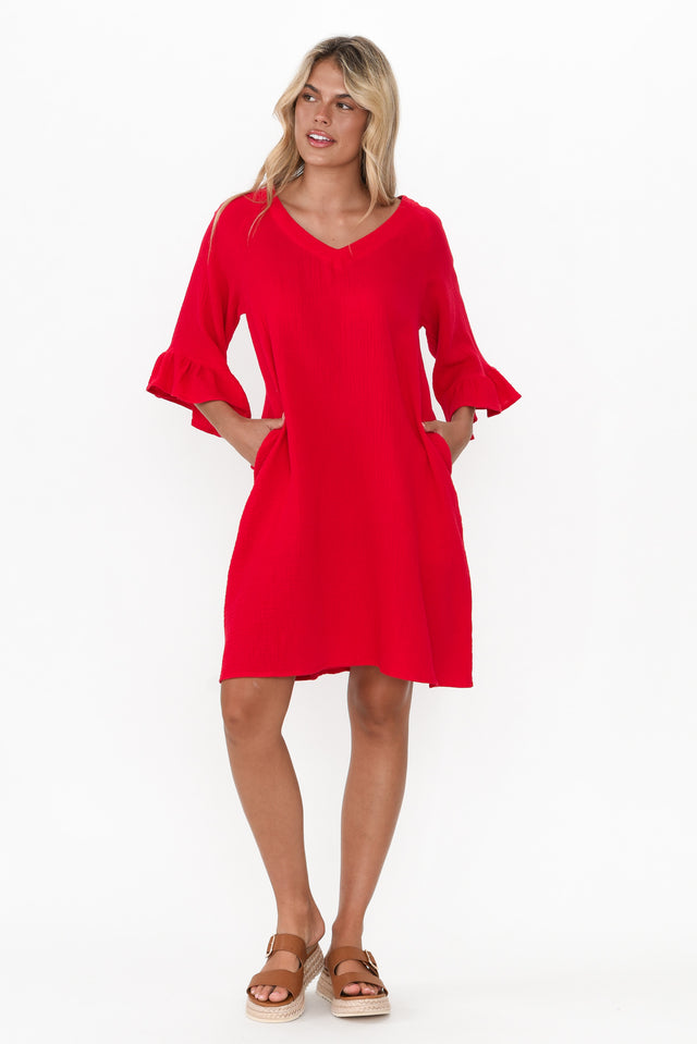 Ranie Red Cotton Ruffle Dress