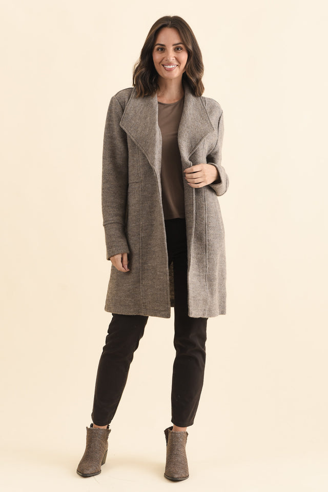 Raquel Taupe Wool Coat,Brunette model,alt text|model:MJ image 7