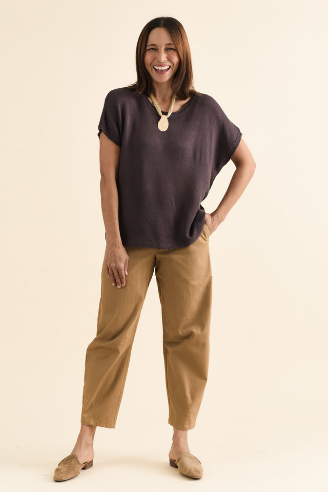Rawlins Chocolate Cotton Knit Top,brunette model,Full Outfit,alt text|model:Cara image 2