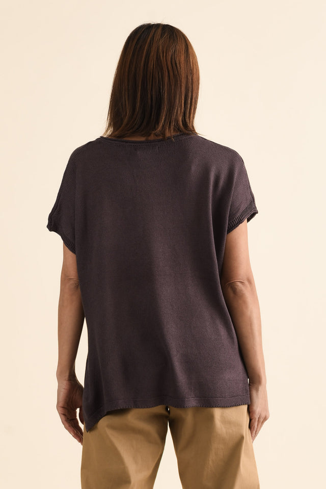 Rawlins Chocolate Cotton Knit Top,brunette model,Back of Outfit,alt text|model:Cara image 4