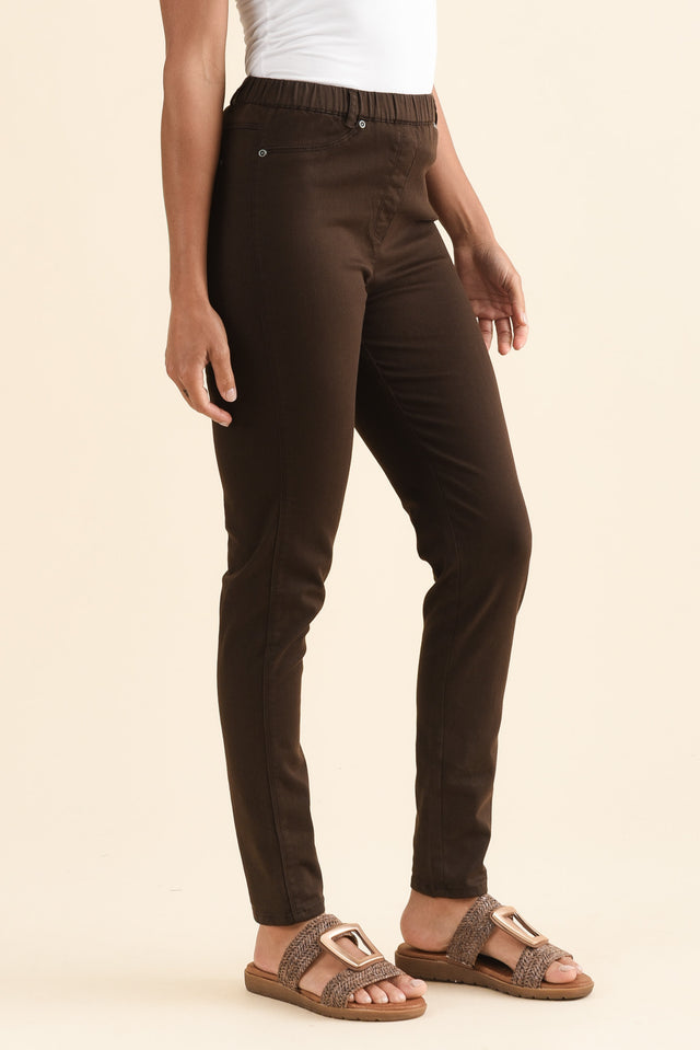 Reed Chocolate Stretch Cotton Pants,Side,Brunette model,alt text|model:Brontie image 5