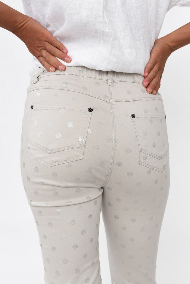 Reed Taupe Foil Spot Cotton Capri Pants