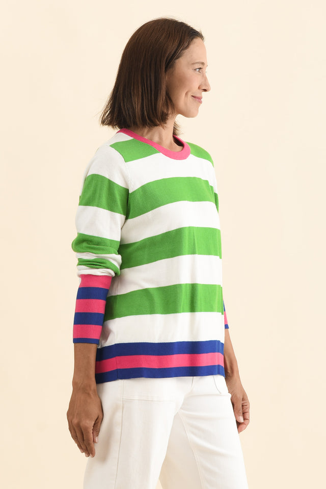 Reggie Green Stripe Long Sleeve Knit Top,Brunette model,alt text|model:Cara image 5