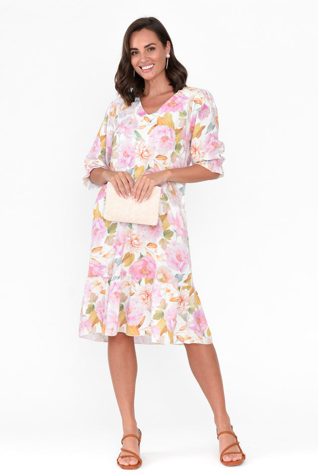 Reiko Pink Blossom Linen Cotton Dress