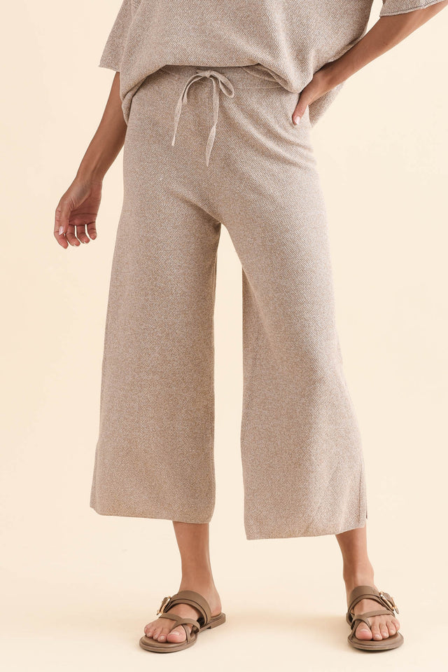Reina Taupe Cotton Drawstring Pants,Front,Brunette model,alt text|model:Brontie image 1
