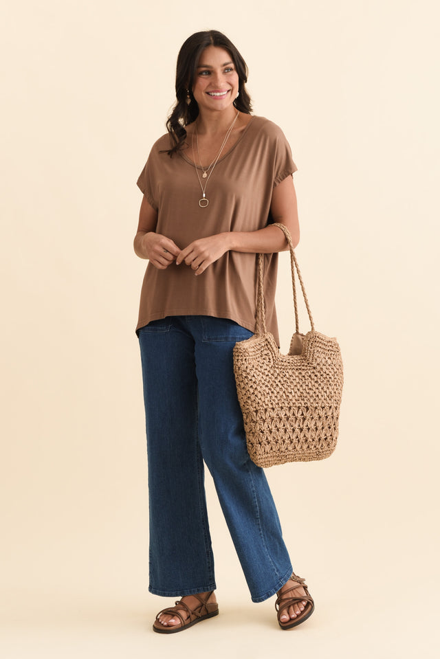 Relax Blue Straight Leg Jeans,Brunette model,alt text|model:Brontie image 3