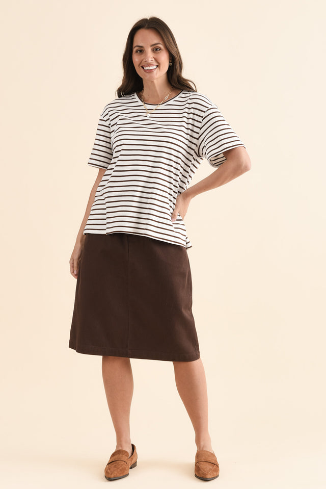 Relax Chocolate Stripe Cotton Tee,Full Body,Brunette model,alt text|model:MJ image 6