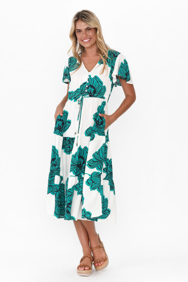 Remington Green Floral Tiered Dress