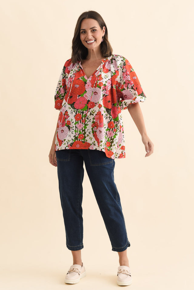 Renee Pink Floral Cotton Blouse,Brunette model,alt text|model:MJ image 7