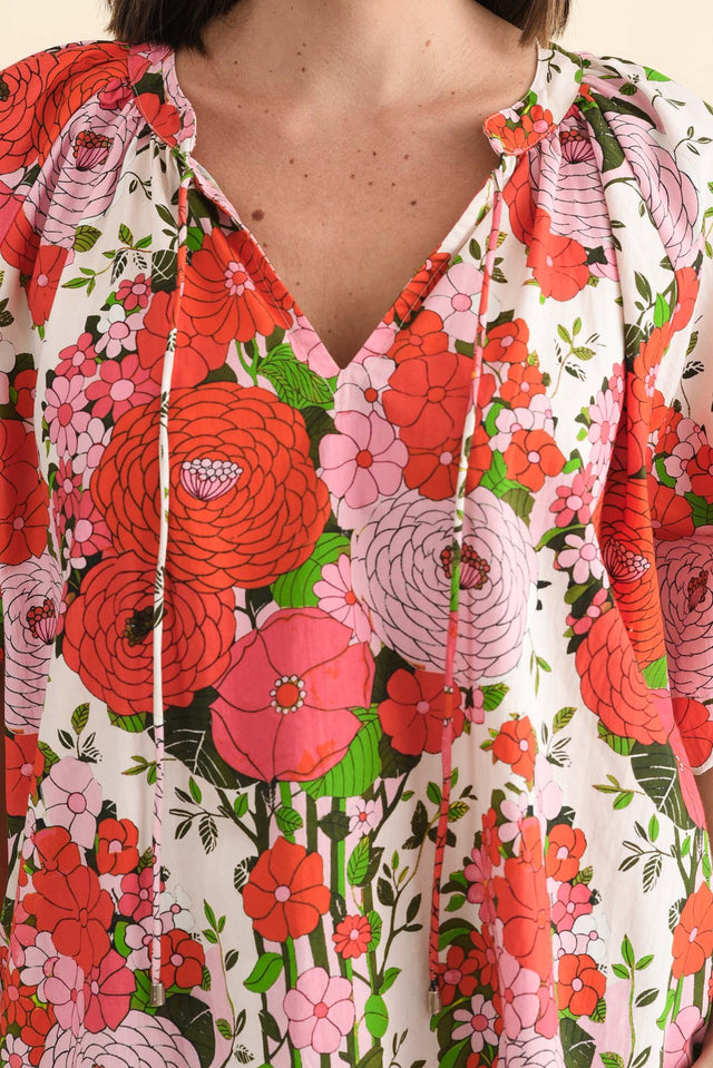 Renee Pink Floral Cotton Blouse,Brunette model,alt text|model:MJ image 6