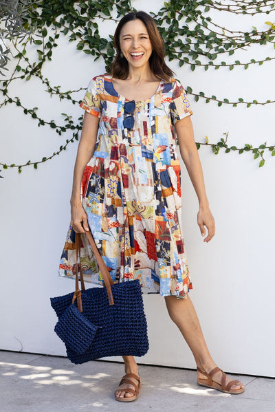 Hanoi Orange Botanical Cotton Blend Dress