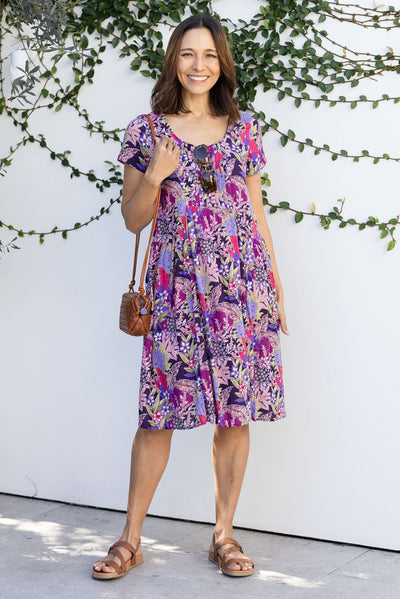 Hanoi Purple Garden Cotton Blend Dress