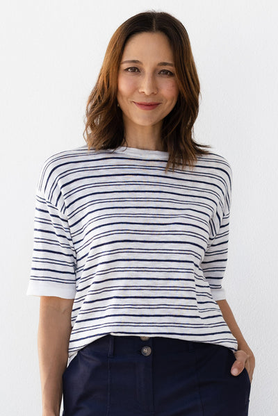Eleni Navy Stripe Knit Tee
