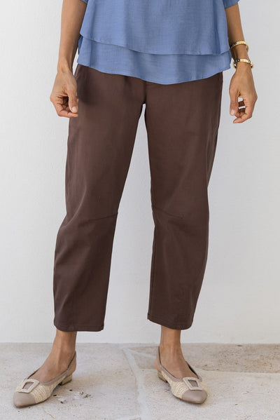 Andy Chocolate Cotton Cropped Barrel Pants